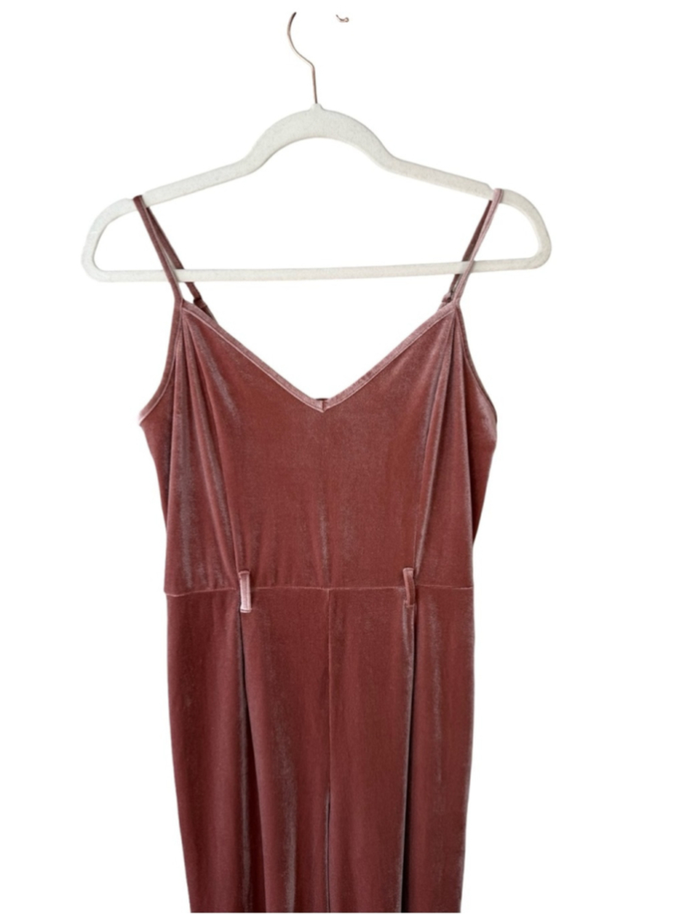 Forever 21 Dusty Rose Velvet V-Neck Wide-Leg Jumpsuit Size L Y2K Wedding - Picture 6 of 12